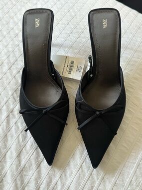NWT Zara Black Satin Mules